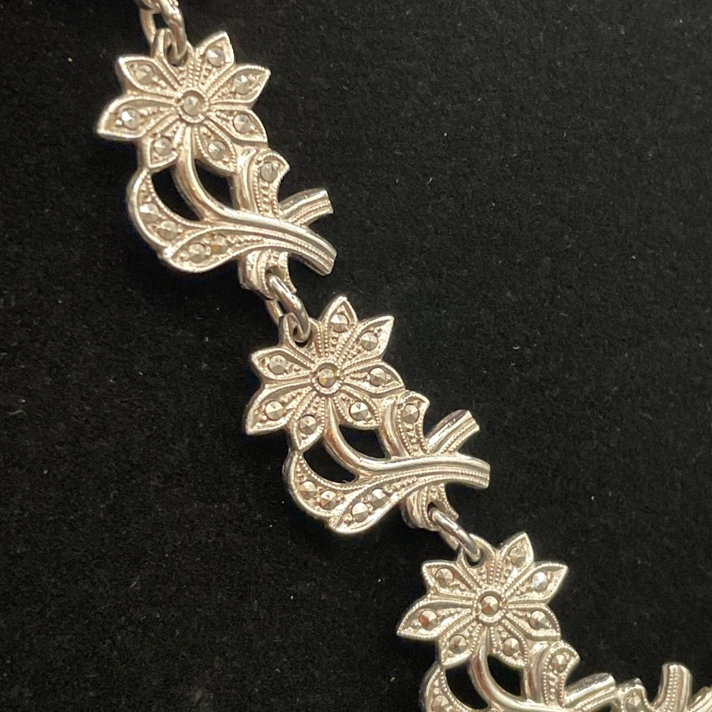 Sterling Silver 925 And Marcasite Necklace B&K 15" Art Deco Vintage 19.86g - Picture 7 of 13